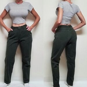 VINTAGE Wrangler Dark Olive Green Denim Jeans High Waisted Tapered Leg Cotton